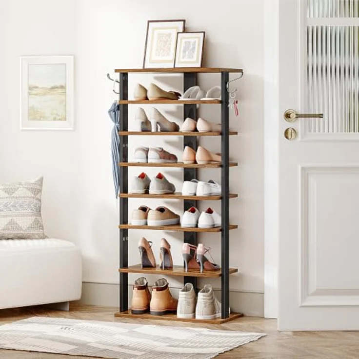HOOBRO 8-lagiges Schuhregal, schmales Schuhablage mit 2 Haken, platzsparend und stabil, für Eingang, Wohnzimmer, Schlafzimmer, 50 cm EBF750XJ01 – Bild 2