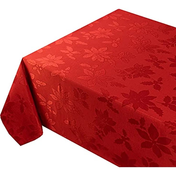 Benson Mills Damast-Tischdecke mit Weihnachtssternmotiv, für Weihnachten, Winter und Urlaub, Rot, 152,4 x 304,8 cm, rechteckig – Bild 5