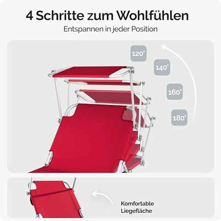 CASARIA® 2er-Set Sonnenliegen, mit Dach, klappbar, Gartenliege & Strandliege, orange – Bild 4