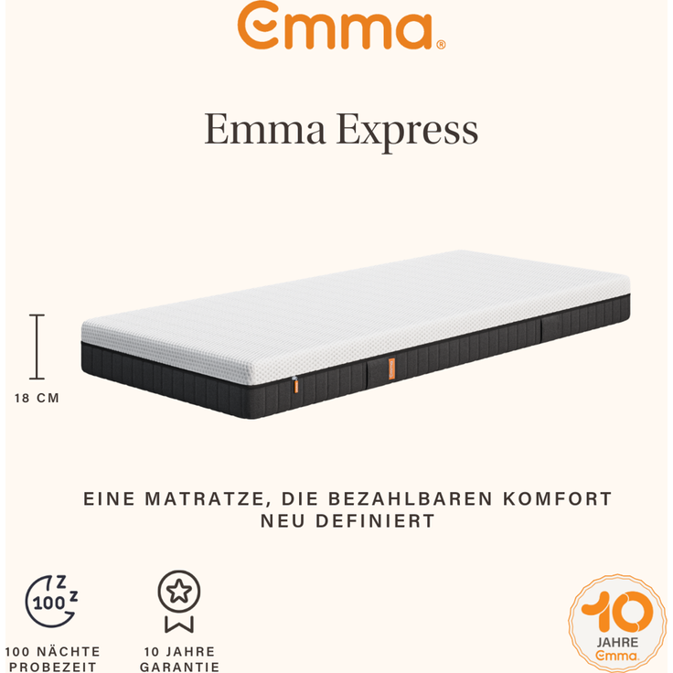 Emma 'Express' Hybridmatratze, 200x200 cm, 85 % Polyester / 15 % Polypropylen, Weiß – Bild 2