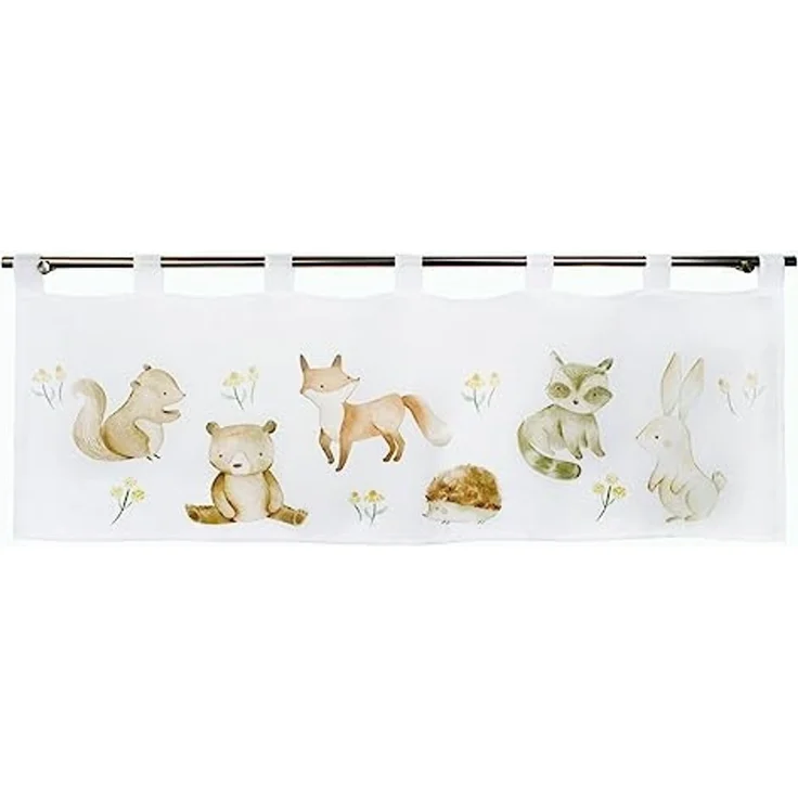 Delindo Lifestyle Scheibengardine Bistrogardine mit schlaufen, Waldtiere, 45x120 cm, weiß (1 St), Schlaufen, halbtransparent, mit Digitaldruck – Bild 2