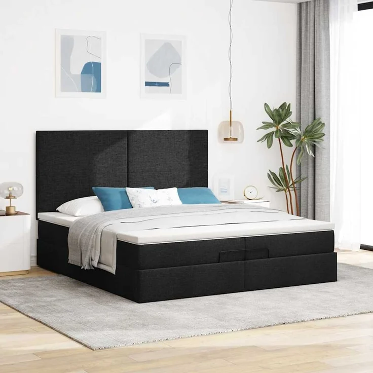vidaXL Ottoman-Bett mit Matratzen & LEDs Schwarz 200x200 cm Stoff 3313950 – Bild 4