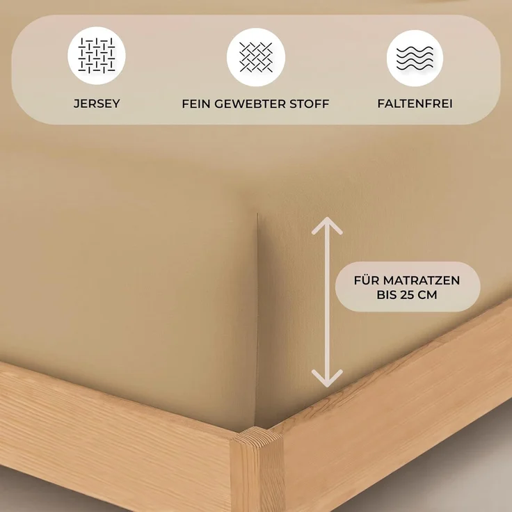 Buymax® Spannbettlaken 80x200 cm Baumwolle 100% Spannbetttuch Bettlaken Jersey, Matratzenhöhe bis 25 cm, Farbe Sand – Bild 2