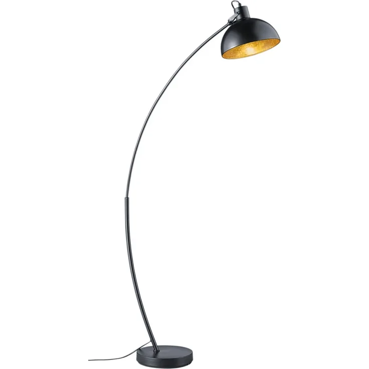 Bogenstehleuchte, beweglicher Spot, schwarz-gold, H 155 cm