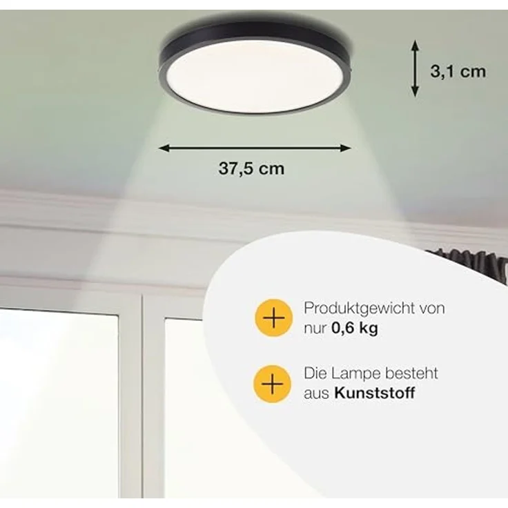 Brilliant LED Deckenleuchte Navara, LED fest integriert, Neutralweiß, Ø 37,5cm, Höhe 3 cm, 2900 lm, 4000 K, IP44 – Bild 3