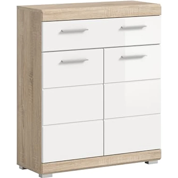 Xonox Lambada Standschrank breit (B/H/T 74x88x31) in weiß Hochglanz und Sonoma Eiche hell – Bild 2