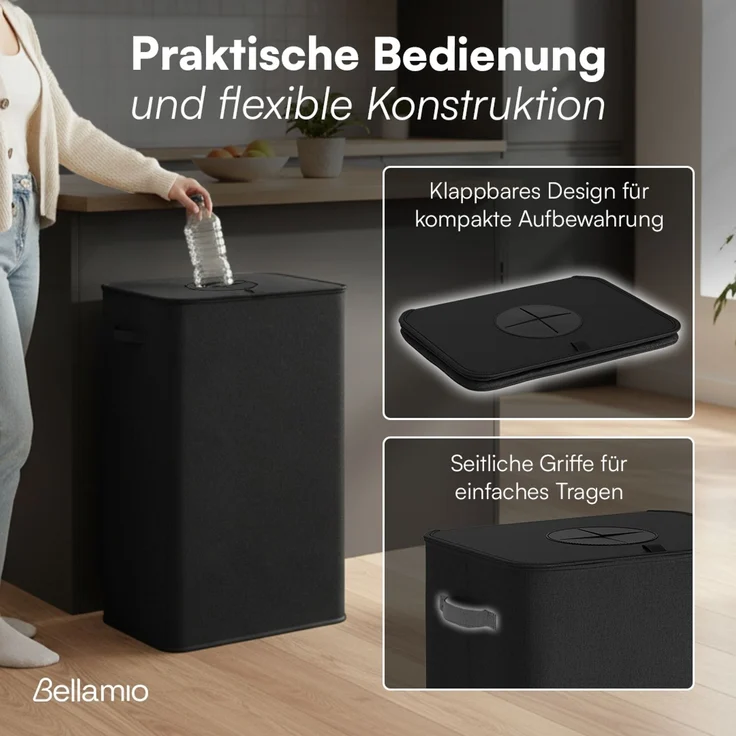 Bellamio 'Sur' Pfandflaschen Sammelbehälter mit Deckel aus Stoff 100L, herausnehmbare Innentasche mit Griffen, waschbar & tropfsicher, anthrazit – Bild 6