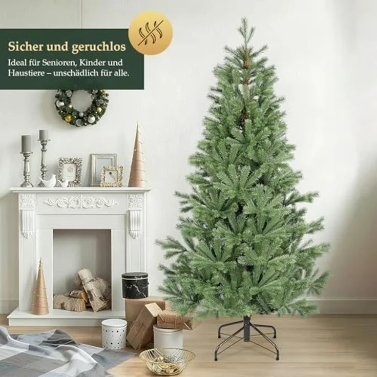 SALCAR Künstlicher Weihnachtsbaum 180 cm aus 90% PE Spritzguss, Premium Nordmanntanne, realistischer Christbaum mit Schnellaufbau Klappsystem – Bild 2