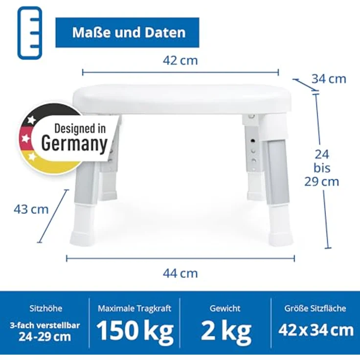 Weinberger Fußhocker Tritthocker Modell 43910, Höhenverstellbare Einstiegshilfe mit Anti-Rutsch-Funktion, moderne Badezimmerhilfe in Weiß für Senioren und Kinder – Bild 5