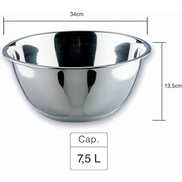 LACOR - 14033 - Garinox Konische Schale, Futternapf, Salatschüssel, Lebensmittelbehälter, Edelstahl, 34 cm, Fassungsvermögen: 7.5 L – Bild 3