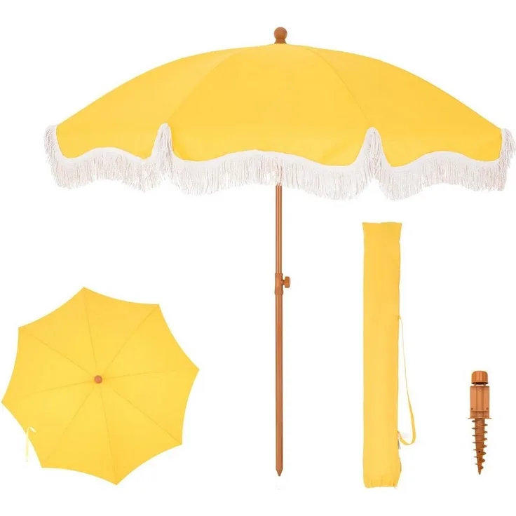 PHI VILLA Sonnenschirm, ideal für Strand- und Gartenaktivitäten, Stabiler Sonnenschirme für Sand mit Neigepfosten UV-Schutz 50+