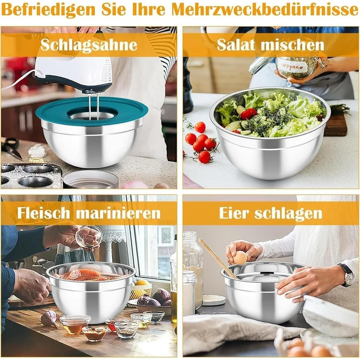 TEAMFAR Rührschüssel Set 6-tlg. Edelstahl Luftdicht Stapelbar – Bild 7