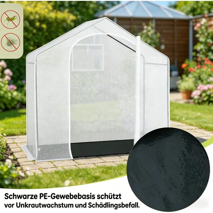 Wohnora-Terrasse Gewächshaus,Gewächshaus mit Roll-Up Bogen Reißverschlusstür,Pflanze Winterzelt,Gewächshaus im Freien,H 200cm x T 200cm x B 80cm,Weiß – Bild 2