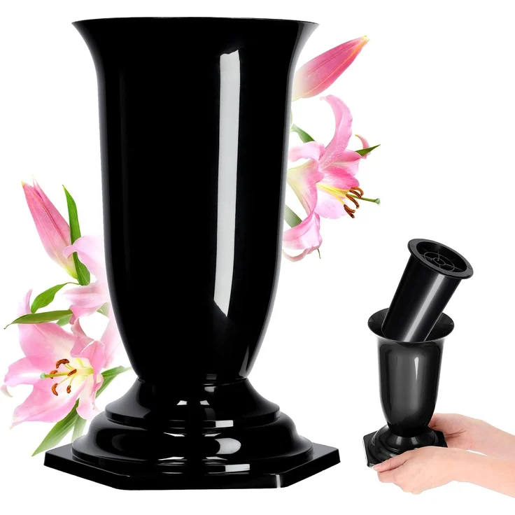 KADAX Vase, Fläschchen für Friedhof, Grabstein, Schwarz, 23 cm – Bild 1