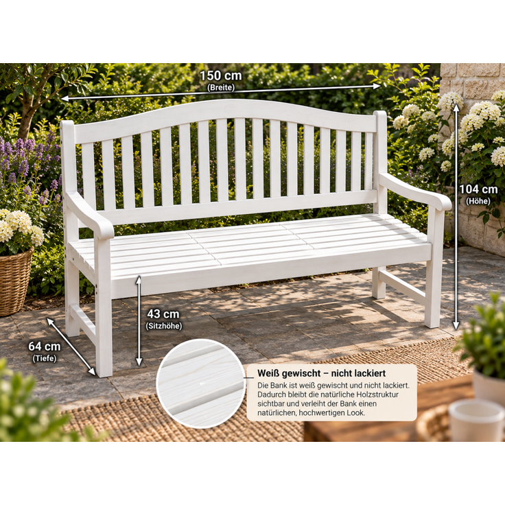 Gartenbank Utah 3er Bank weiß gewischt – Bild 4