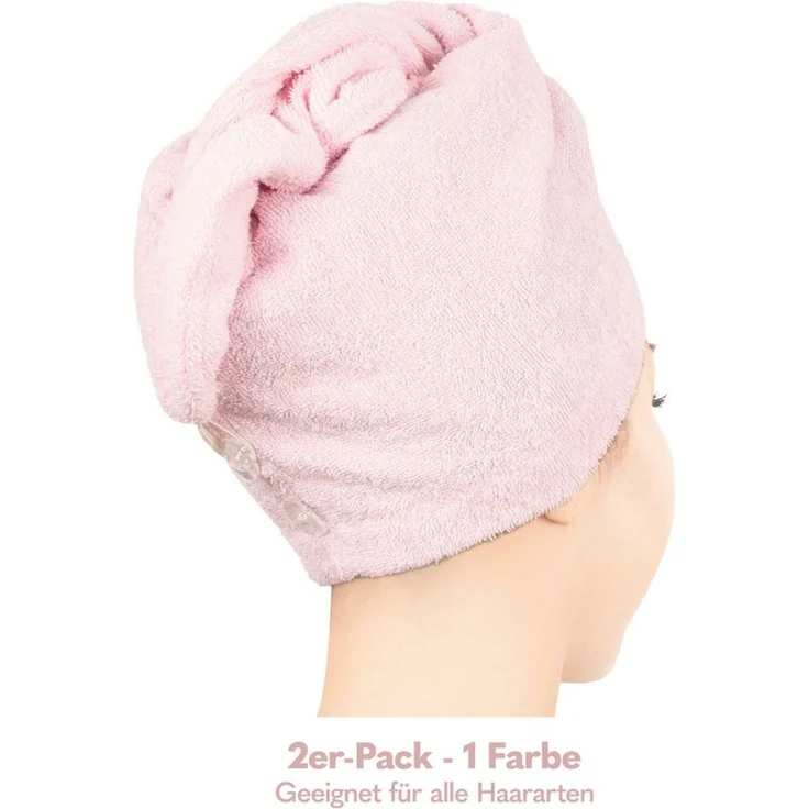 HAMMETEX Turban-Handtuch 2er Set Haarturban Damen, 100% Baumwolle, Flauschig & Schnelltrocknend, Frottier (Set, 2-St), Uni-Farben, weich – Bild 3