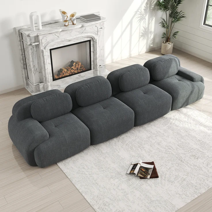 4-Sitzer-Sofa aus weichem Cordstoff,32D hochelastische Polsterung haustierfreundlich und ergonomisch vakuumverpackt frei kombinierbar ohne Montage für Schlafzimmer und Büro,Cordstoff,Grey, – Bild 3