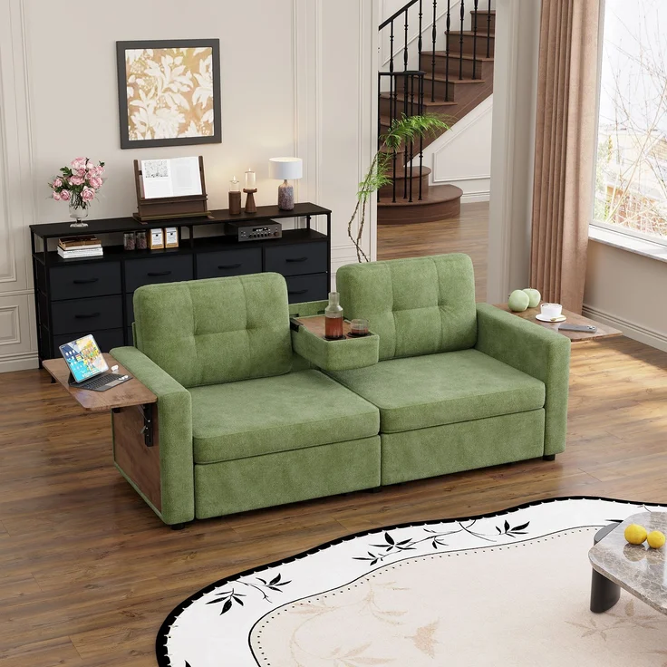 ZUBALIYA Schlafsofa 71x57.5 cm, mit Schreibtisch, mit Schubladen, mit Stauraum, mit Ablageflächen, mit Ausziehbett, Grün – Bild 9