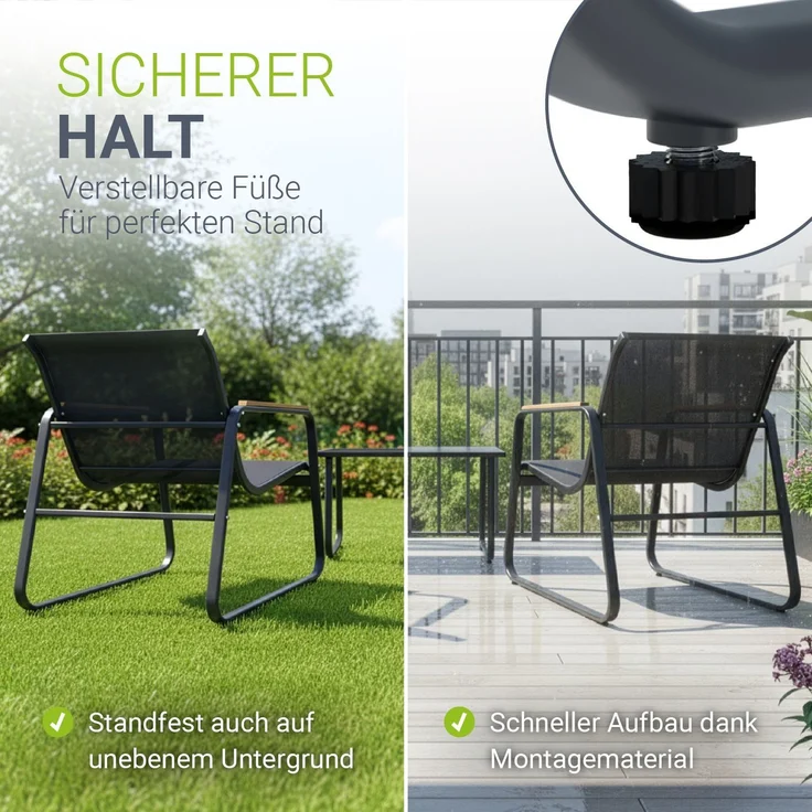 Juskys Gartenmöbelset Genua 4-tlg. – Anthrazit, Outdoor Sitzgruppe mit Armlehnen, Tisch & Bank, wetterfestes Textil, LongLife Stahlgestell – Bild 5