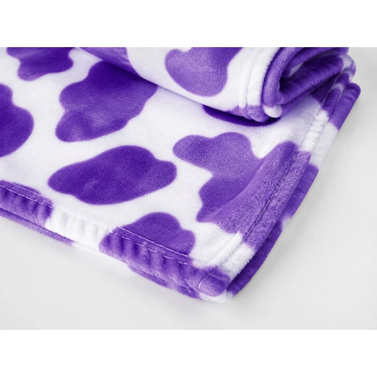 Flanell-Kuscheldecke mit Digitaldruck Kuhmuster Lila-Weiß 240 x 220 cm – Bild 3