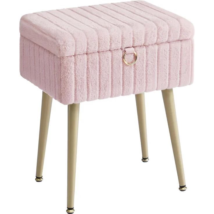 SONGMICS Schminktisch-Stuhl, Hocker mit Stauraum, Schminkhocker, Fußhocker, Metallbeine, gepolstert, verstellbare Füße, Wohnzimmer, Schlafzimmer, Ankleidezimmer, pastellrosa – Bild 1