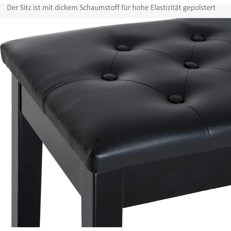 HOMCOM Klavierbank traditionellen Flurbank im Landhausstil kosmetischer Hocker Stauraum (Hocker, 1-St, Klavierhocker), Gummiholz Kunstleder Schwarz 76 x 36 x 50 cm – Bild 5