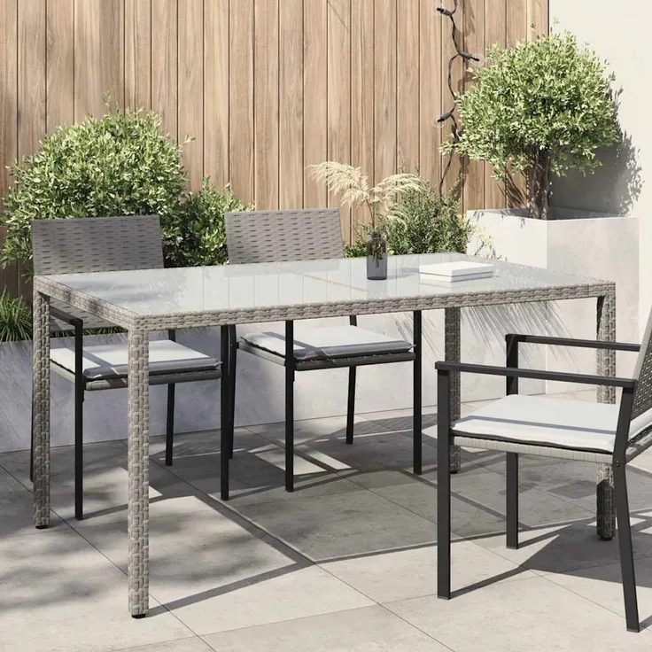vidaXL Gartentisch 150x90x75 cm Hartglas und Poly Rattan Grau 316707
