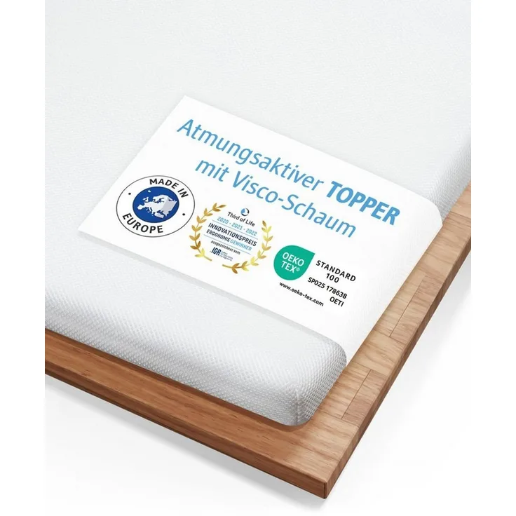 Third of Life, Topper Matratzentopper AERO ActiveClima - atmungsaktive Komfortauflage, 5 cm hoch, 100% hochwertiger Memory Schaum, Atmungsaktiv, feuchtigkeitsregulierend, stützend, hygienisch