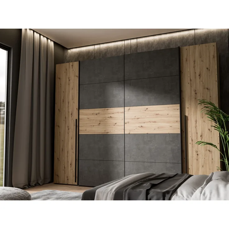 FORTE 'Nagaro' Dreh- und Schwebetürenschrank, 210 x 61 x 270 cm, Schwarz, Holzfarben