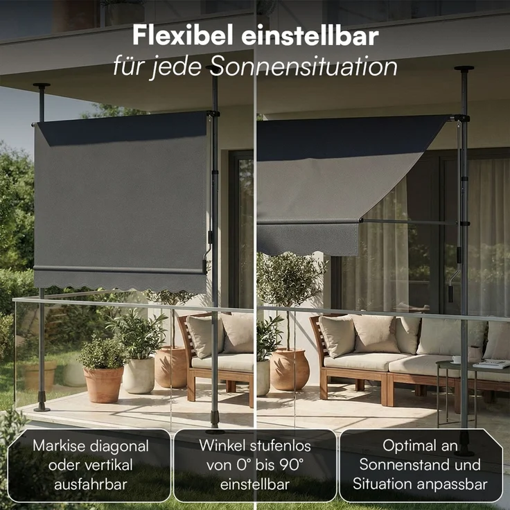 STEELSØN 'Dioran' Klemmmarkise mit Handkurbel 350x180 cm, anthrazit, stufenlos höhenverstellbar, wetterfest und UV-beständig, Balkonmarkise ohne Bohren – Bild 4