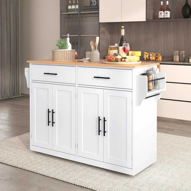 Servierwagen mit klappbarer Tischplatte, 120x46(70)x91 cm, weiß, mit Rollen und austauschbaren Holzbeinen, ideal für Küche und Esszimmer – Bild 2