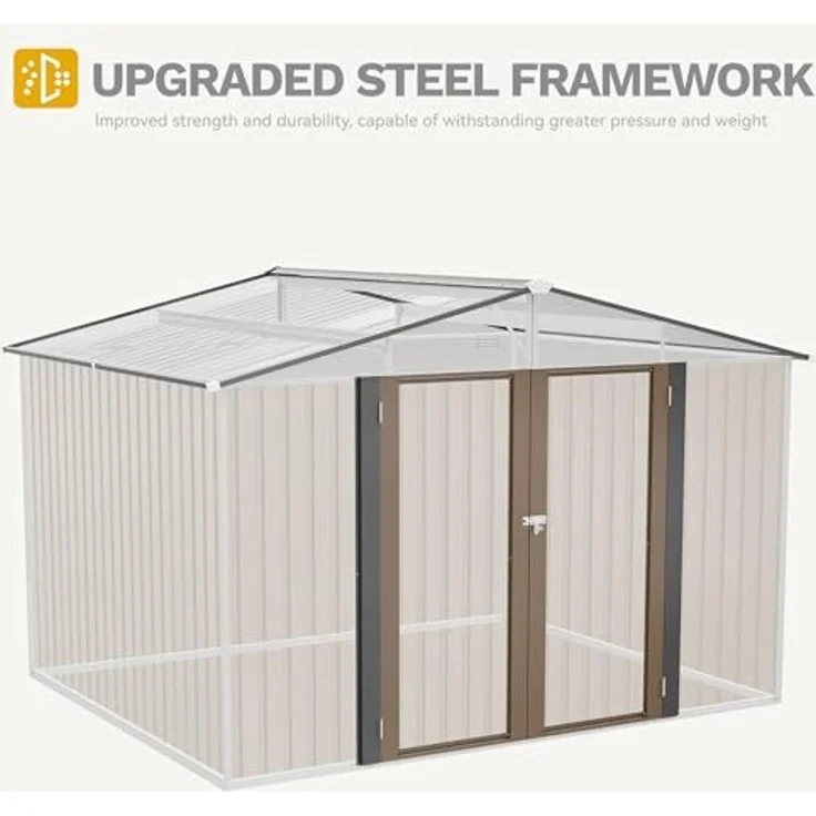 DWVO Großes Metall Gerätehaus 3x2,4 m, Stabiler Werkzeugschuppen für Garten, Terrasse & Hof, Ideal für Fahrräder, Gartengeräte & Rasenmäher, Wetterfest & Abschließbar, Braun – Bild 7