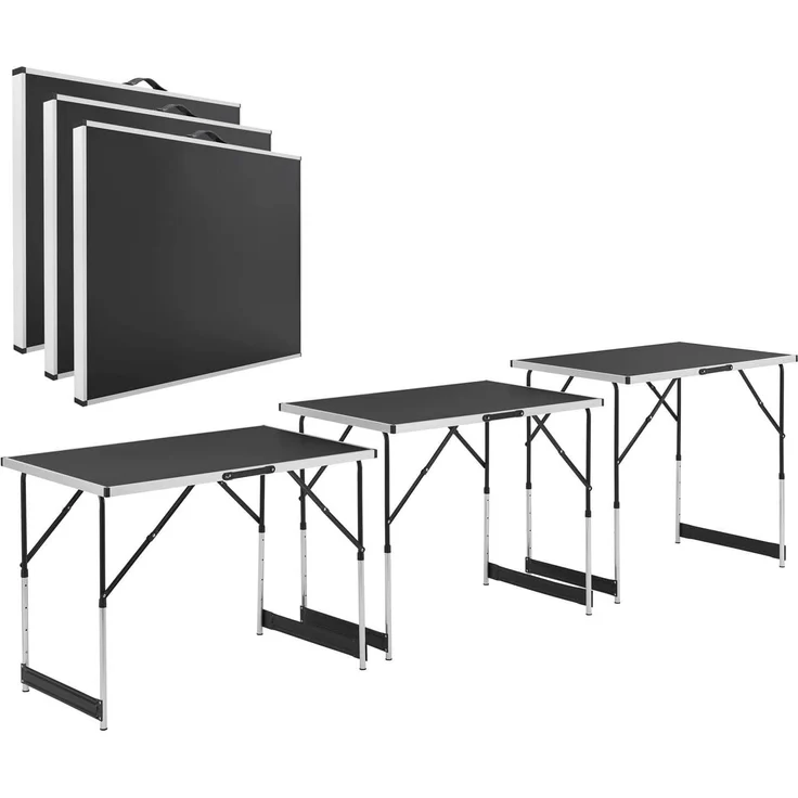 Juskys Multifunktionstisch 3 teilig - klappbar, höhenverstellbar - Alu Klapptisch 100x60 cm - Flohmarkt, Tapeziertisch, Campingtisch - Tisch Schwarz – Bild 1