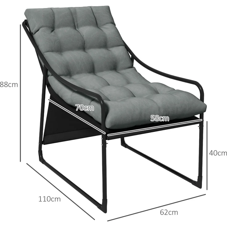 Outsunny Gartensessel, Stahl, Polyester, Grau, 62L x 110B x 88H cm – Bild 3