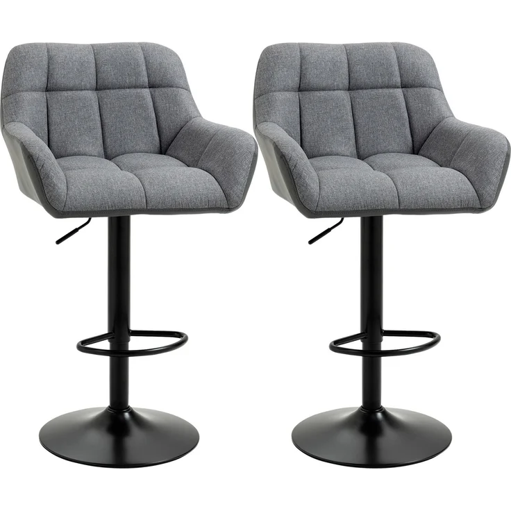 Barhocker 2er-Set B 52,5 x T 57,5 x H 93–114 cm, höhenverstellbar, drehbar, graue Leinenoptik – Bild 5