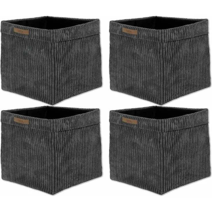 Lycce faltbare Aufbewahrungsbox, 4er Set - Cord, passend für Kallax Regal, abnehmbarer Bezug, robust, formstabil Grau 31x33x33cm