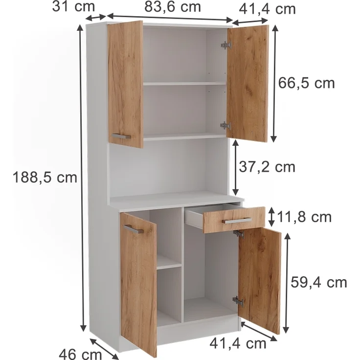 Küchenbuffet Raul Weiß/Goldkraft Eiche 83.6 x 188.5 cm mit 4 Türen & 1 Schublade Vicco – Bild 2