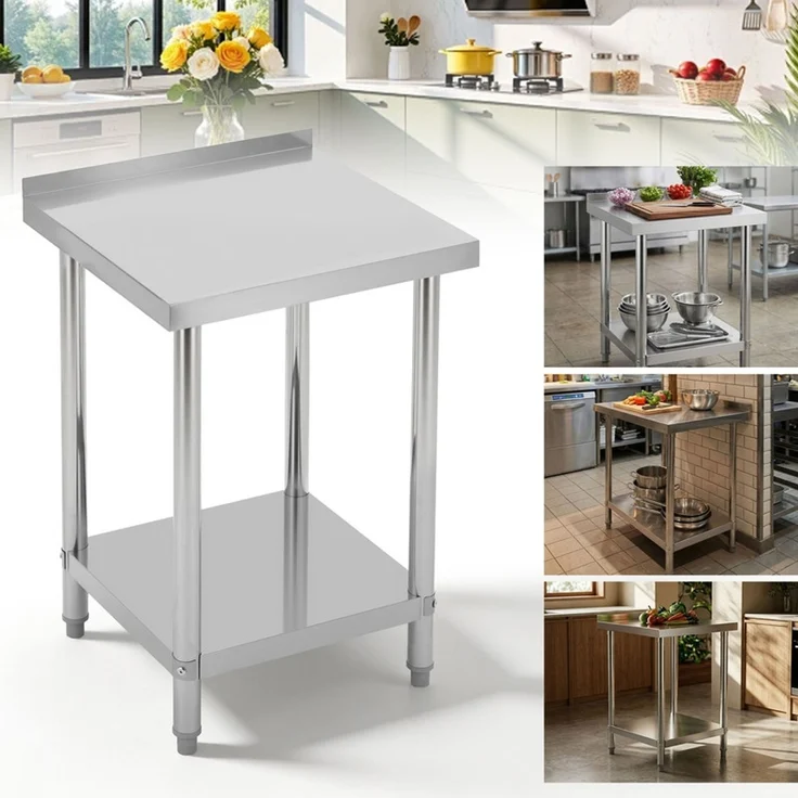 Home Nature Wohnkonzept Edelstahltisch Arbeitstisch Grilltisch Outdoor Küchentisch mit Ablagefläche, stabil bis 90 kg, 60 x 60 x 90 cm – Bild 3