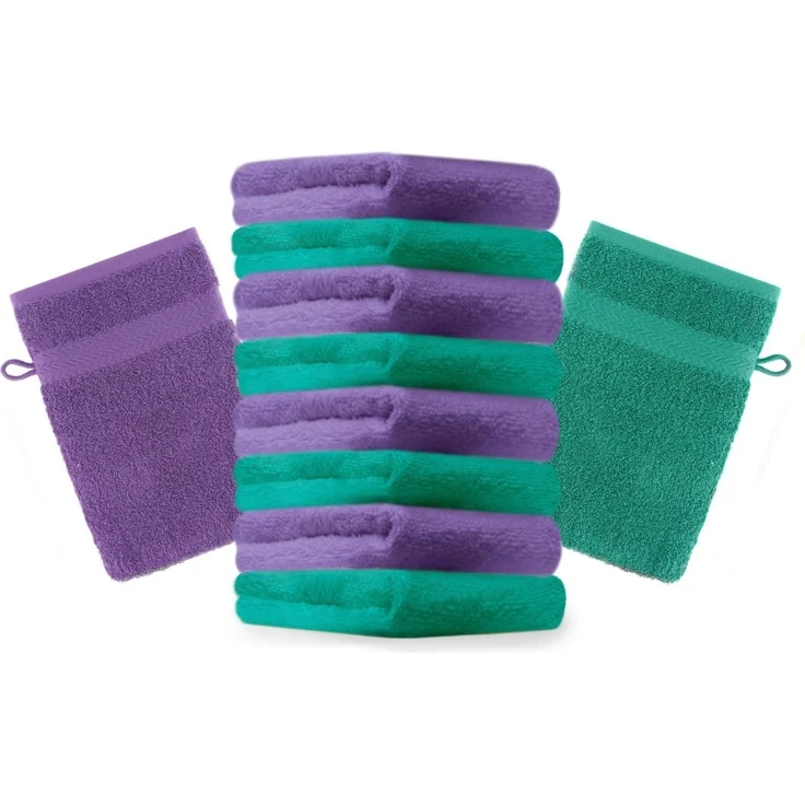 Betz Waschhandschuh 10 Stück Premium 16x21 cm Farbe smaragdgrün und lila, (Set, 10-St) – Bild 1