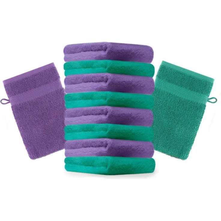 Betz Waschhandschuh 10 Stück Premium 16x21 cm Farbe smaragdgrün und lila, (Set, 10-St)
