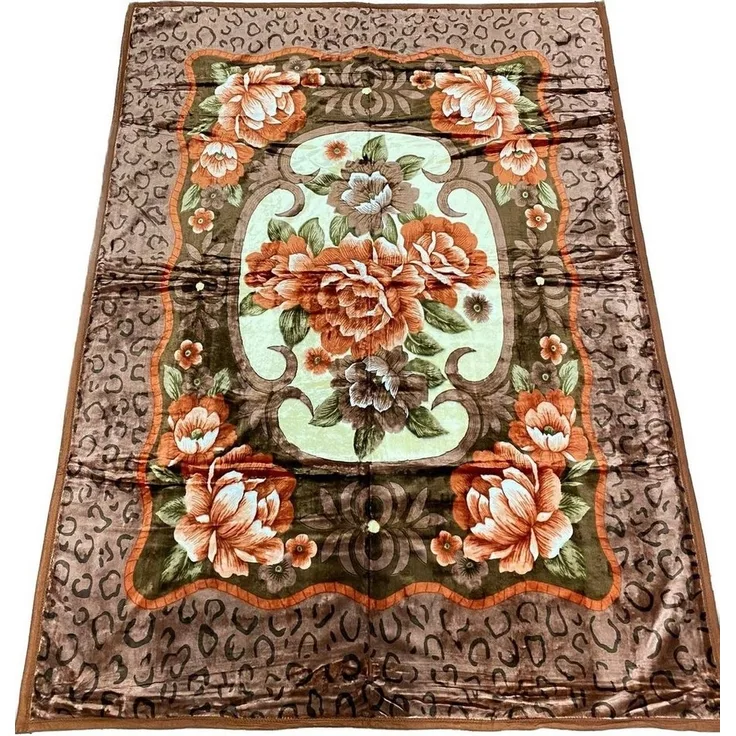 Almina Decke 160x220cm 1 Person Orange-Braun Blumen Tagesdecke Kuscheldecke Wohndecke Fleecedecke Bettdecke Motiv 12