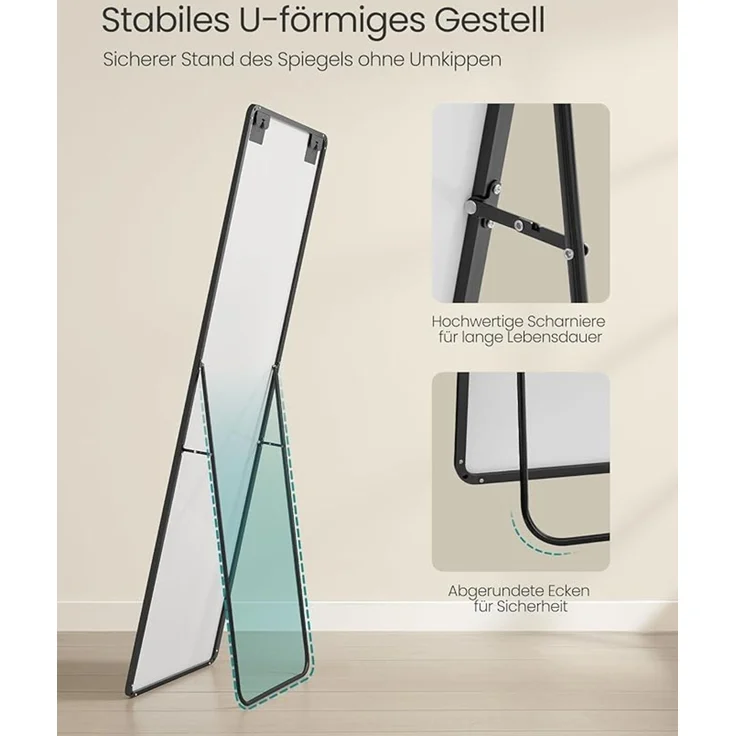 Songmics Ganzkörperspiegel, Rahmen aus Aluminiumlegierung tintenschwarz, 160x50 cm – Bild 4