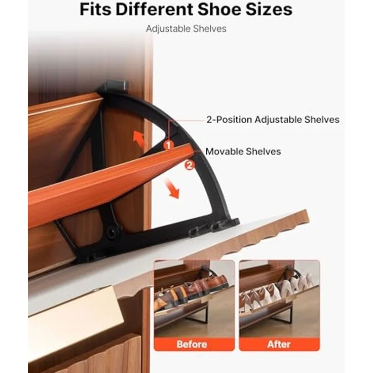 VEVOR Schuhschrank mit 2 Klappen, platzsparender Schuhkipper & Kippschutz, freistehender Schuhregal-Organizer für den Eingang Flur Wohnzimmer Veranda, Schuhregal 80 x 24 x 100 cm Braun – Bild 7