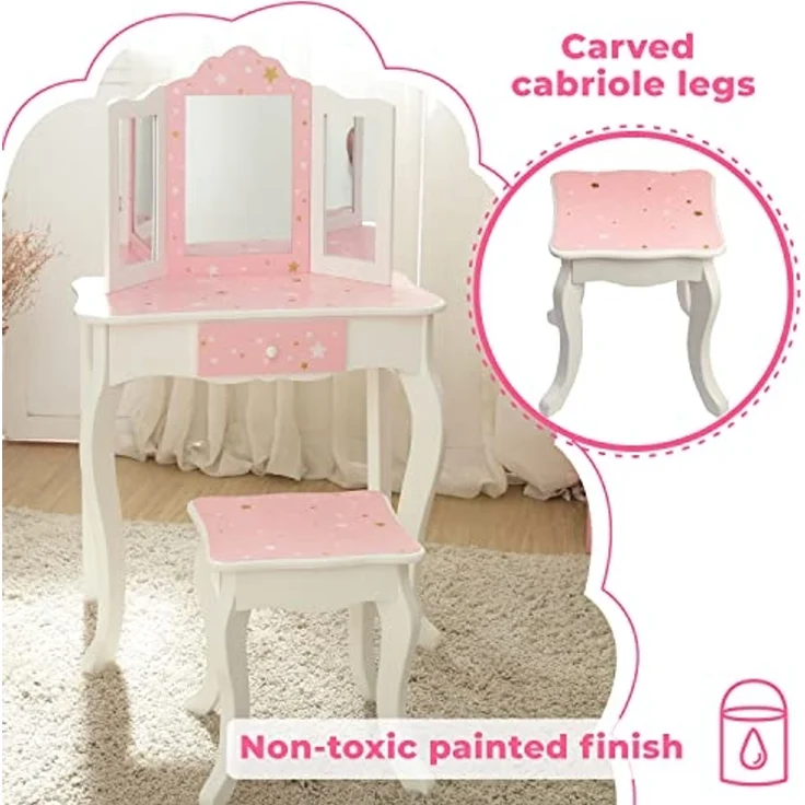 Teamson Kids Childrens Rosa Holz-Schminktisch und Hocker Spiegel TD-11670K – Bild 4