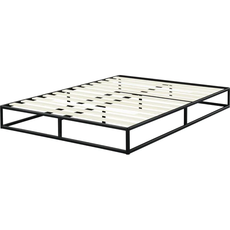 Olee sleep 22cm Modernes Metall-Plattform-Bettgestell / Bett / Metall / Metall-Bettgestell / Holzlatten / Matratzenrahmen / Holzlattenrost / Kein Boxspring erforderlich / 140x200 cm / Full/ Schwarz