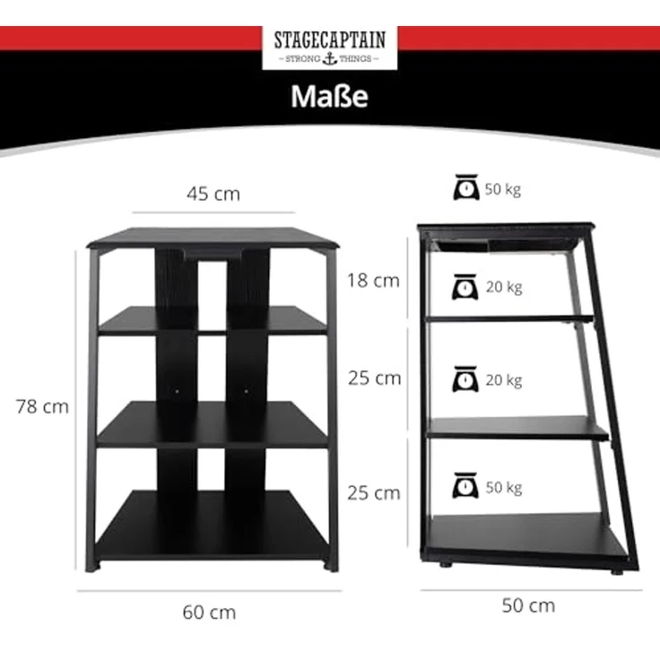 Stagecaptain TV-Regal HR-604 BK Audio Rack - Stylisches HiFi-Regal für Musikliebhaber, Inkl. kleine Schublade für Zubehör – Bild 2