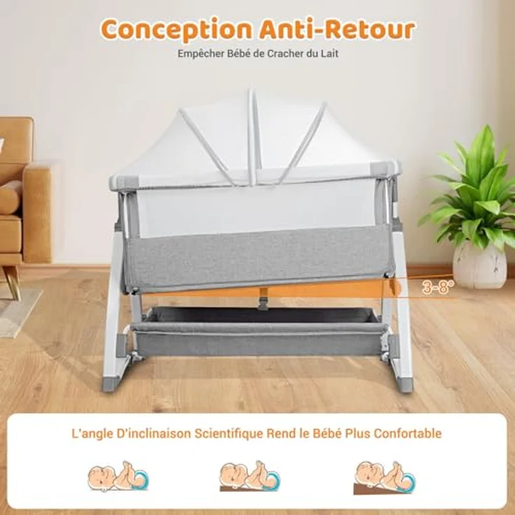 GarveeHome 3 in 1 Baby Beistellbett, Klappbares Beistellbett, Babywiege Mit Matratze Und Moskitonetz, Höhenverstellbar, Mit Reisetasche, Für Babys Von 0 Bis 36 Monaten, Hellgrau – Bild 5