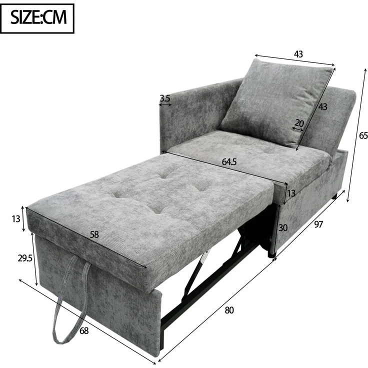 2-Sitzer Schlafsofa B 177 x T 68 x H 65 cm, aus Leinenstoff, 3-in-1 mit verstellbarer Rückenlehne – Bild 5