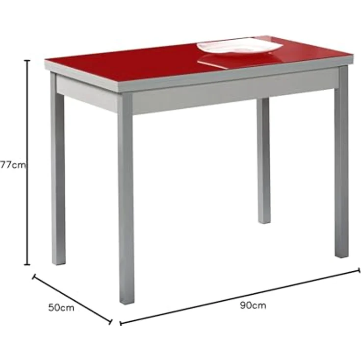 ASTIMESA Küchentisch, Metall, rot, 90 x 50 cm, ausgezogen 140 x 50 cm – Bild 3