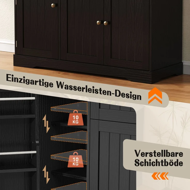 Modernes, elegantes Sideboard mit 3 Türen und einer Schublade, Buffetschrank für Esszimmer, Wohnzimmer und Diele (Schwarz) – Bild 7